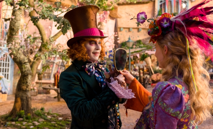 Johnny Depp and Mia Wasikowska in Alice Through the Looking Glass (2016)